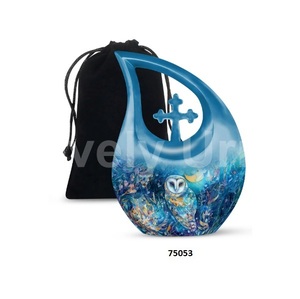 Urne adulte funéraire hibou en aluminium bleu larme pour cendres humaines croix souvenir goutte urne commémorative avec sac en velours gratuit - Product Image 1