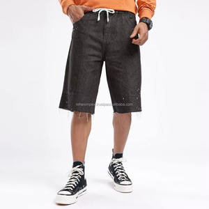 Short en jean skinny hip-hop à la mode pour hommes Design taille moyenne avec bouton et poches | Streetwear tendance de rue solide - Product Image 3