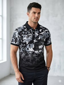 Chemises décontractées pour hommes personnalisées de qualité supérieure, en jersey camouflage, mélange de spandex/polyester, vêtements de sport techniques, impression numérique sur le devant, séchage rapide - Product Image 4