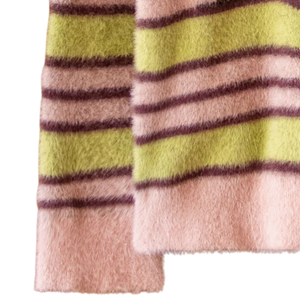 Polo en maille à rayures en mohair, tricoté, extra doux, confortable, fil de laine, mode d'hiver, manches longues, coupe décontractée, vêtement en maille tendance - Product Image 3