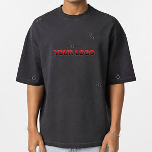 Haute qualité Boxy Fit Drop Shoulder Heavyweight T-shirts pour hommes personnalisé DTG imprimé Logo déchiré Streetwear T-shirt pour hommes - Product Image 1