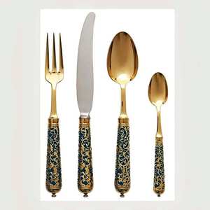 Couverts de luxe écologiques de 4 pièces en plaqué or à poignées ornées noires Thé de restaurant en acier inoxydable de haute qualité - Product Image 1
