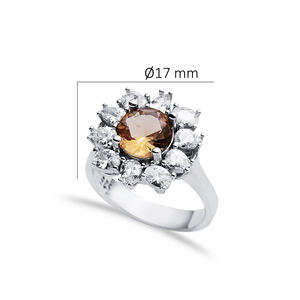 แหวนดอกไม้ซัลทาไนท์เปลี่ยนสีทรงกลม17มม. ชุบโรเดียม925ตุรกีเครื่องประดับอัญมณีขายส่ง - Product Image 2