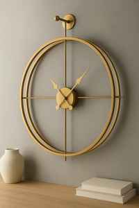 Horloge murale en fer vintage à double anneau analogique or enduit de poudre pour la décoration intérieure cuisine bureau hôtels restaurants centres commerciaux cafés - Product Image 2