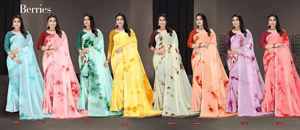 เสื้อส่าหรีสำหรับปาร์ตี้พิมพ์ลายผ้าหรูหราพร้อมเสื้อสำหรับชุดพื้นเมืองและดั้งเดิมสินค้าส่งออกสุดพิเศษ - Product Image 3