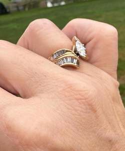 แถบโค้งมาร์กีส์บาแกตต์ตัดเป็นชิ้นเพชรแหวนหมั้นทอง14K ของขวัญแต่งงานสำหรับงานปาร์ตี้เครื่องประดับสไตล์คลาสสิก - Product Image 5