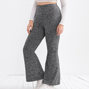 Pantalones elásticos grises de tiro alto inspirados en el otoño de diseño personalizado para mujeres de talla grande estilo Palazzo informal de piernas anchas - Product Image 5