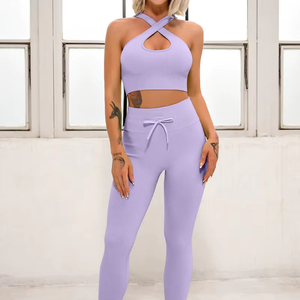 ชุดโยคะผู้หญิงคุณภาพพรีเมียม ดีไซน์ล่าสุด แบบ 2 ชิ้น ลายเรียบ ขนาดปรับได้ หลายสี ระบายอากาศได้ดี - Product Image 1