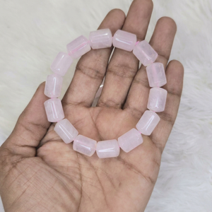 Natural Rose Quartz Cylinder Shape Bead Bracelet <b>Pink</b> Crystal Stretch Bracelet Polished Gemstone Jewelry Wholesale - Product Image 1