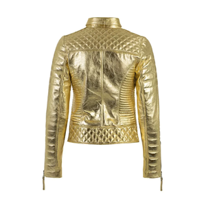 HOT! New Women's Black Zipper Gold Leather Breathable High Quality Motorcycle Biker Slim Fit <b>Jacket</b> - Product Image 5