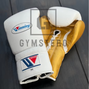 Gants de boxe en cuir véritable Pro Winning Laced Gold, poignées de haute qualité, gants d'entraînement de kick-boxing - Product Image 1