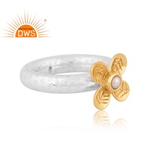 Dernières tendances Bague empilable en argent sterling 925 avec perles naturelles et pierres précieuses au design floral Fabricant de bijoux personnalisé - Product Image 3