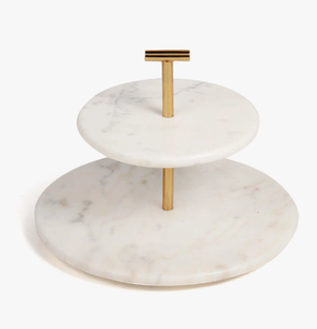 Soporte de pastel de mármol Suministro de fábrica Mango de madera de 2 niveles con piedra Soporte de pastel exigente personalizado hecho a mano - Product Image 4