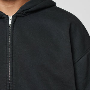 Sweat à capuche zippé oversize noir pour homme, coupe décontractée, épaules tombantes, poches frontales, poignets côtelés, coupe régulière, saison hivernale - Product Image 4