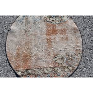 Alfombra de lana turca Vintage de 2,1x2,1 pies, diseño de retales Beige y azul, tejido plano con respaldo de látex para decoraciones de sala de estar - Product Image 5