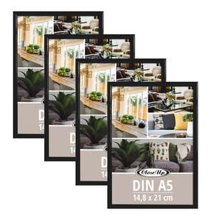 Set of 4 Simple Silver <b>Photo</b> <b>Frames</b> 14.8 X 21 cm DIN A5 <b>Double</b> Sided with Black Plastic 5x7 and 4x6 Sizes Available - Product Image 3