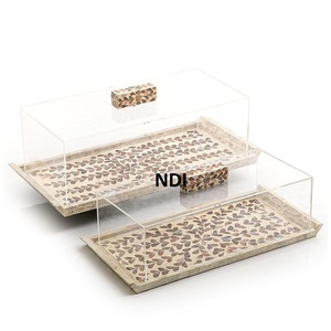 Multi Purpose <b>Cake</b> <b>Stand</b> With Mother Of Pearl Designer Wooden <b>Cake</b> <b>Stand</b> With <b>Glass</b> Dome For Birthday Party Celebration - Product Image 1