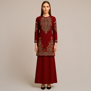 ชุดสองชิ้นเจียมเนื้อเจียมตัว Baju kurung ชุดปักมาลายาเอเชียทำด้วยมือระบายอากาศสำหรับงานแต่งงานรอมฎอนขนาดพิเศษเป็นมิตร - Product Image 2