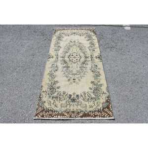 3.1x6.9 ft Rug, Turkish Vintage Accent Rug, <b>Brown</b> <b>Wool</b> Rug - Product Image 1