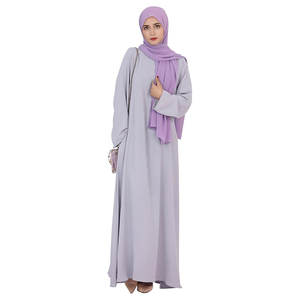 Color sólido para mujer Abaya modesto túnica de oración islámica de manga larga ligero Dubai Maxi vestido musulmán mujeres Eid Wear - Product Image 2
