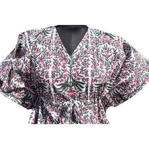 Kaftan Algodón Mujeres Handblock Floral Impreso Robe Sleepwear Maxi Dress - Product Image 2
