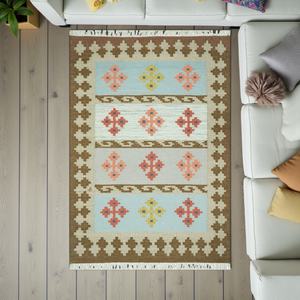 Alfombra Kilim de Lana Hecha a Mano, Tejida a Mano con Bucle, Diseño Geométrico Abstracto, Alfombra Moderna para Sala de Estar - Product Image 2