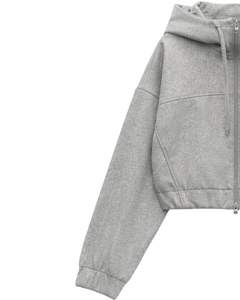 Sweat-shirt à capuche zippé gris pour femme, à manches longues, avec cordon de serrage, décontracté, streetwear, mode d'hiver, haut pour femmes - Product Image 4