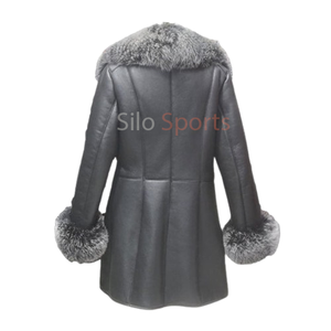 Veste bomber en peau de mouton véritable de qualité supérieure pour femmes, col en fourrure de renard, motif uni, fermeture éclair, faible MOQ, mode chauffante d'hiver - Product Image 4