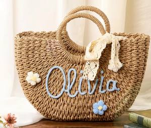Sac à main personnalisé en paille pour demoiselle d'honneur : Sac cadeau pour enterrement de vie de jeune fille - Product Image 2