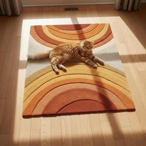 <b>Rainbow</b> Retro Mid Century Modern Abstract Area Rug | Colorful Living Room Carpet Bohemian Handmade Rug With High Pile - Product Image 1