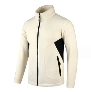 Venta al por mayor Sólido Beige Chaqueta de punto con cremallera y Polar de cuello alto Cálido Sudadera de invierno - Product Image 1