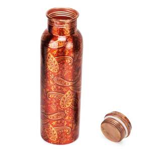 Large-size handcrafted pure copper <b>water</b> <b>bottle</b> with enamel finished for safe <b>daily</b> hydration - Product Image 1