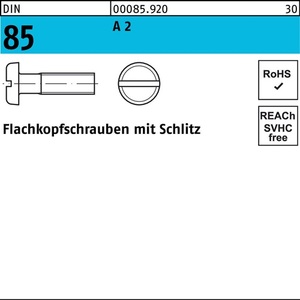 DIN 85/ISO 1580 Slotted M 6 X 10 a 2 <b>Flat</b> Head <b>Screws</b> 100 Pieces - Product Image 1