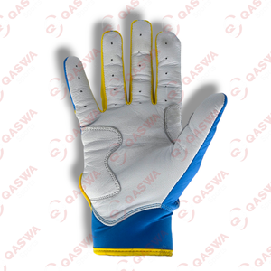 Gants de frappeur de baseball en cuir bleu et jaune de bonne qualité Couleur personnalisée et logo Manchette courte Gants de frappeur de baseball antidérapants - Product Image 4