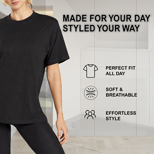 T-shirt décontracté d'été pour femme, uni, coupe ample, col rond, 60 % coton, 40 % polyester, écologique, doux, respirant, séchage rapide - Product Image 5