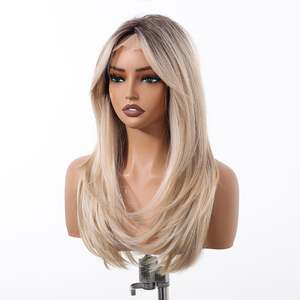 Mackenzie-DWY High Quality Premium Synthetic Lace Front <b>Wig</b> Long Straight Layered Pre-Plucked Glueless <b>Wig</b> Blonde Transparent - Product Image 6