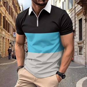 Mode nouveau été hommes décontracté respirant grande taille Jersey pour chemise sérigraphie couleur correspondant fermeture éclair revers haut - Product Image 6