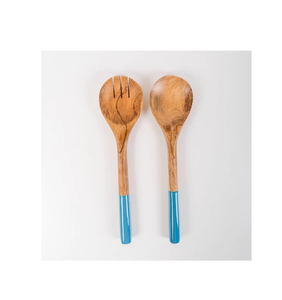 Resina de madera natural, cuchara de color azul, juego de servidores de ensalada, cuchara de ensalada de madera, tenedor de ensalada para forma redonda a la venta - Product Image 5