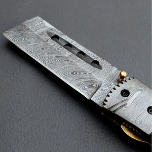 Cuchillo de Bolsillo Jexmoo OEM Personalizado, Hecho a Mano, Multifuncional, de Acero de Damasco, con Espiga Recta, de 7 Pulgadas, con Funda de Cuero, Regalo de Aniversario - Product Image 4