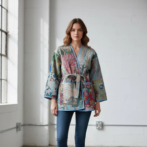 Kimono Kantha Stone Wash, veste indienne faite à la main, veste kimono d'hiver, veste enveloppante, robes Kantha - Product Image 1
