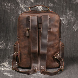 High Quality Soft Leather Backpack Eco-Friendly Large Capacity Casual Daypack Vintage Zipper <b>Bag</b> for Teens Portable School <b>Bag</b> - Product Image 2