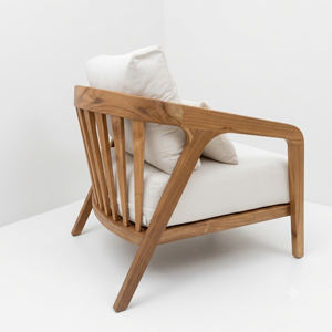 Teak Wood Living Room Chair Accent Armchair with Cushions Upholstered Single <b>Sofa</b> for Modern Lounge Home Furniture Wholesale - Product Image 4