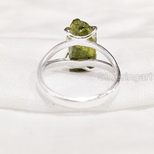 เครื่องประดับหินหยาบสำหรับผู้หญิงแหวนพลอยเพอริโดต์ธรรมชาติวงแหวนลวด925เงินสเตอร์ลิง - Product Image 5
