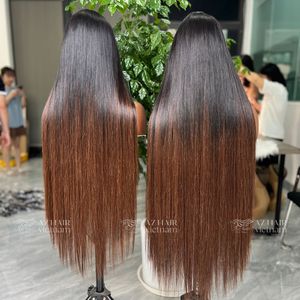 Pelucas al por mayor vietnamitas lisas sin pegamento, cabello humano con cutícula alineada, punta marrón, 2x4 2x6 HD frontal para pelucas de mujer negra - Product Image 4