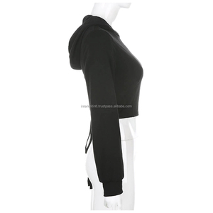 Women Regular Hoodie Sweatshirt Sexy Hollow Design <b>Back</b> Strap Hooded Short Sweatshirt Fashion Top Fleece Breathable Eco-Friendly - Product Image 2