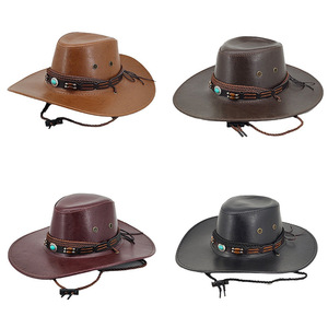 Nuevos sombreros de vaquero de cuero al aire libre para hombres de vaquero occidental personalizados Sombreros de vaquero en cuero genuino Sombreros de moda al por mayor - Product Image 1