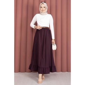 Plum-Colored Chiffon Wrap <b>Skirt</b> with <b>Elasticated</b> Waist & Ruffle Details Soft & Breathable Digital Print Technique - Product Image 3