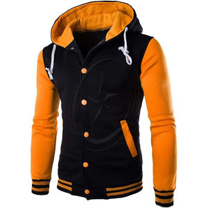Sudaderas deportivas informales ajustadas con botones para hombre, chaqueta universitaria con capucha, chaqueta de béisbol de retazos de Color en contraste con bolsillo y cuello levantado - Product Image 4