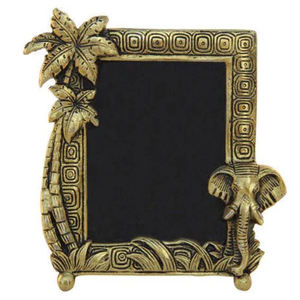 Embossed Texture Rectangular Frame Photo Display Frame Palm <b>Tree</b> and Elephant <b>Face</b> Shape Design Golden Color - Product Image 1