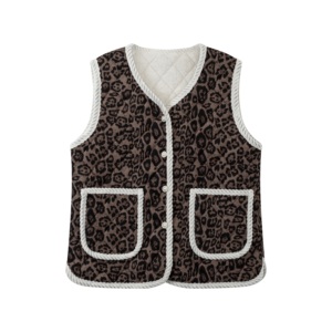 Women's Casual Quilted Sleeveless Vest with Button Front, Contrast Trim Layering Piece
